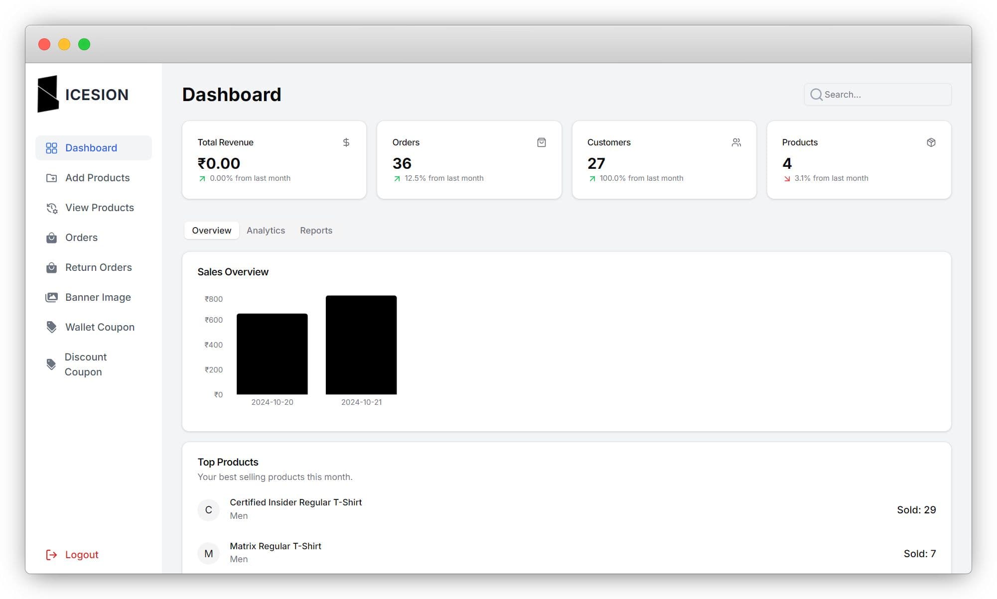 Icesion dashboard