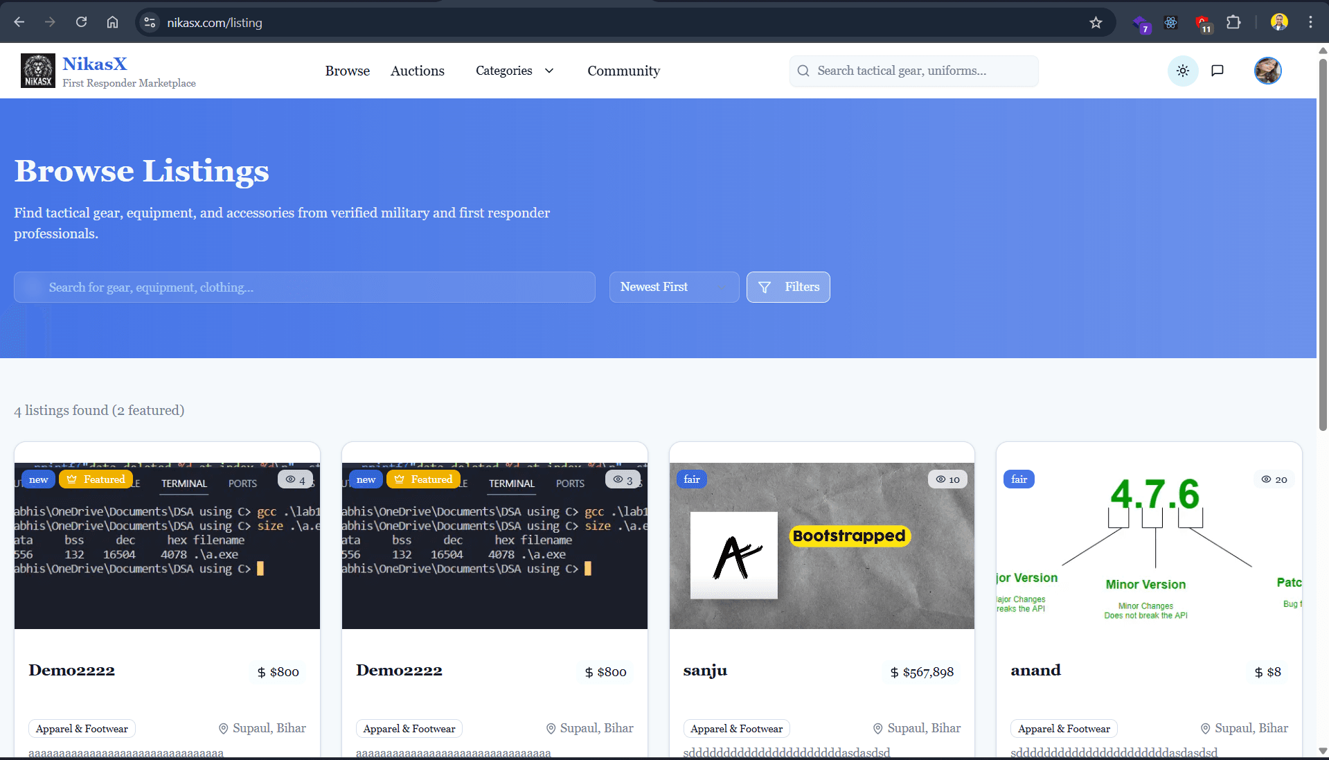 Nikasx marketplace homepage