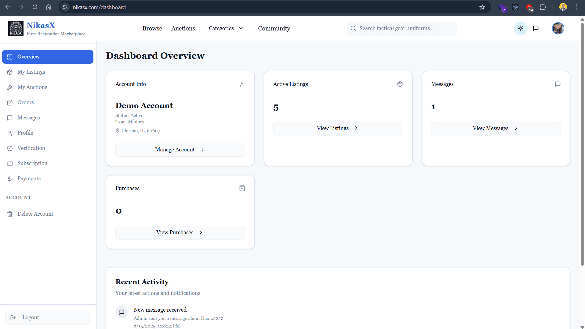 Nikasx marketplace homepage